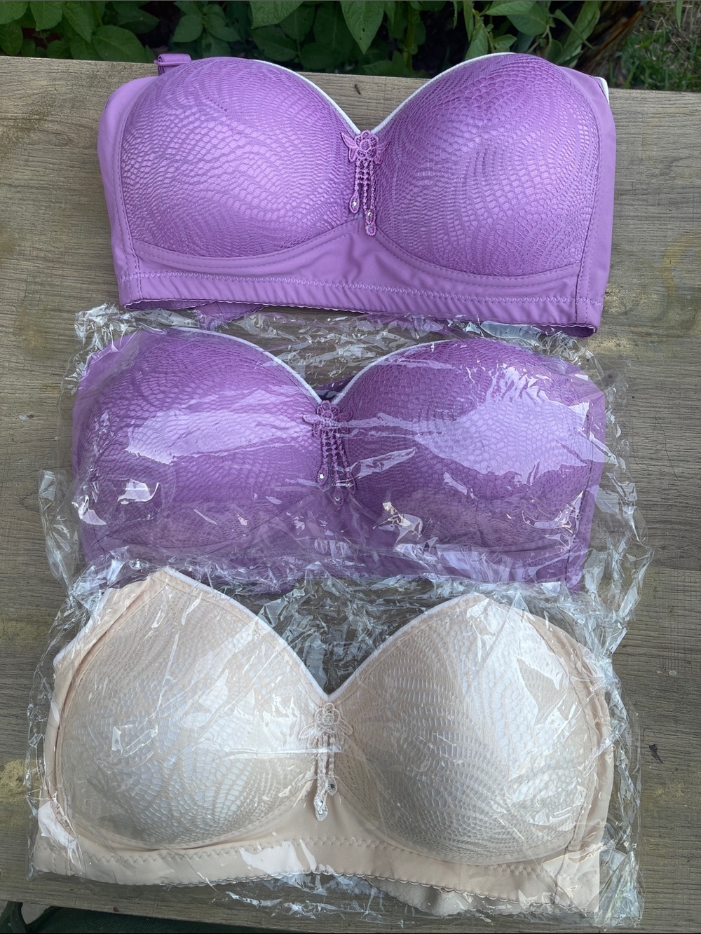 Strapless Lace-Textured Push-Up Bra - Lavender & Nude (3 ) side M